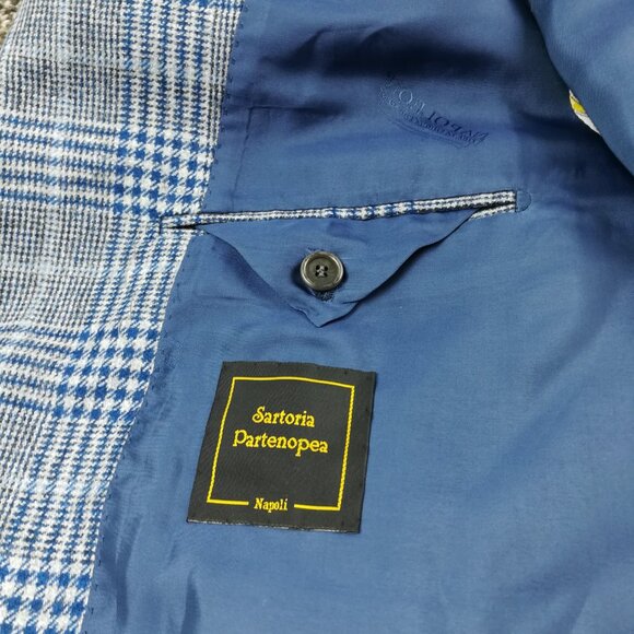 Sartoria Partenopea Sport Coat Wool Prince of Wales Check Blue Gray 44R - Picture 5 of 11